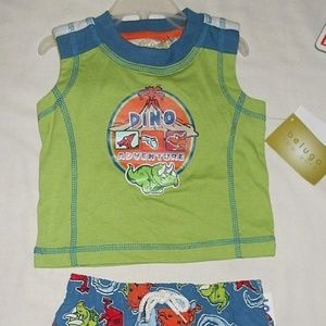 Baby Boy 2 pc Top Shorts Set  Green Blue Print